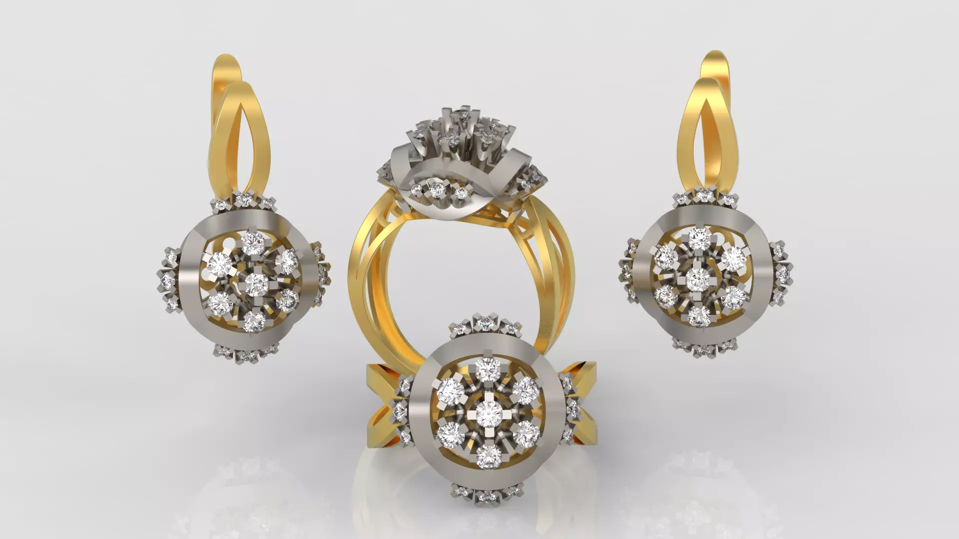 Ring and Earrings Diamond jewelry set 3d print model C12 3D print model_0