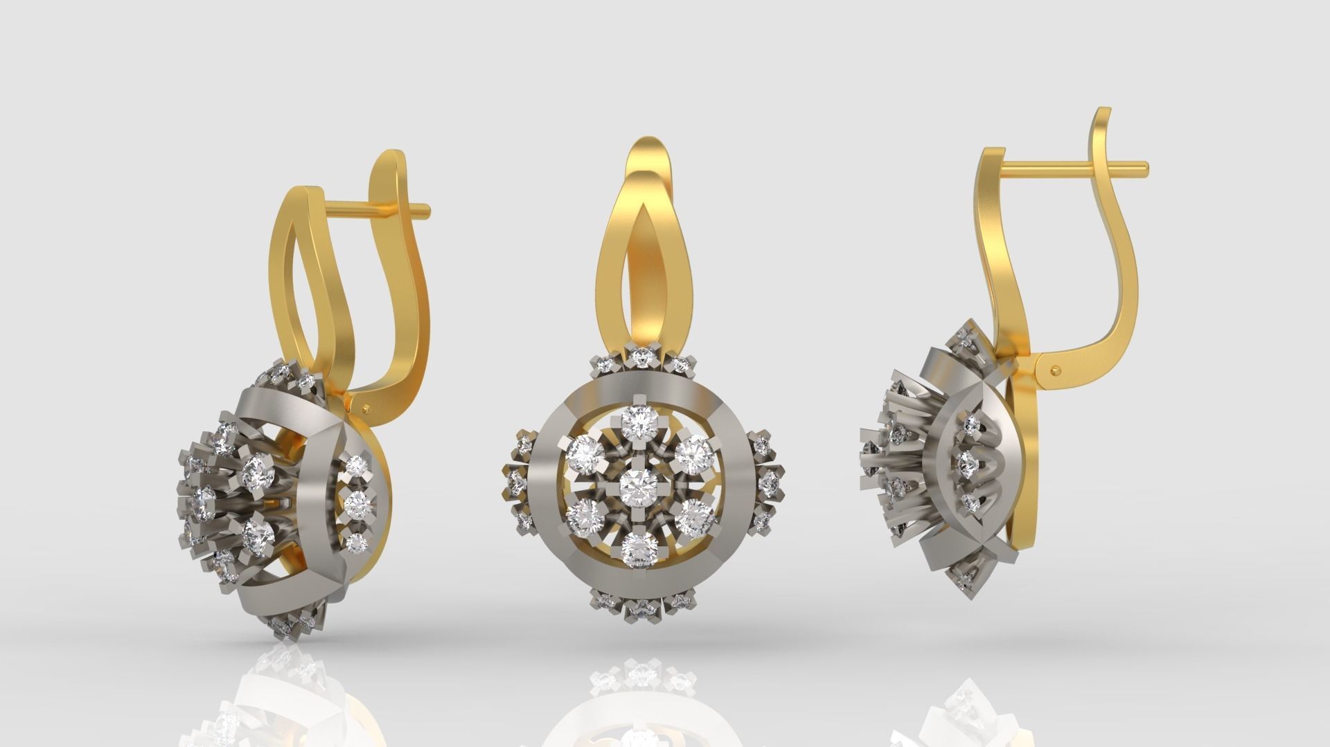 Ring and Earrings Diamond jewelry set 3d print model C12 3D print model_6