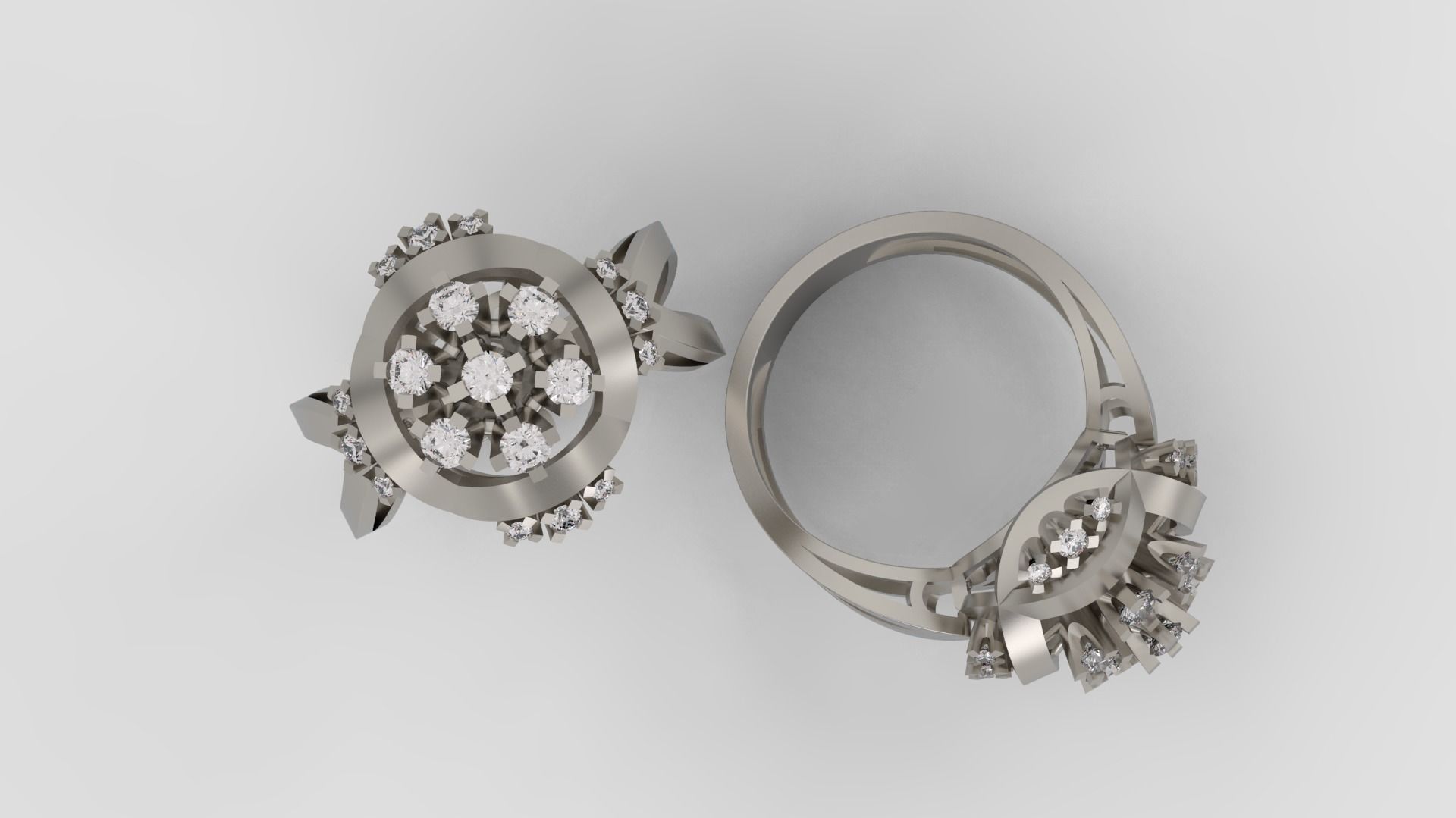 Ring and Earrings Diamond jewelry set 3d print model C12 3D print model_5