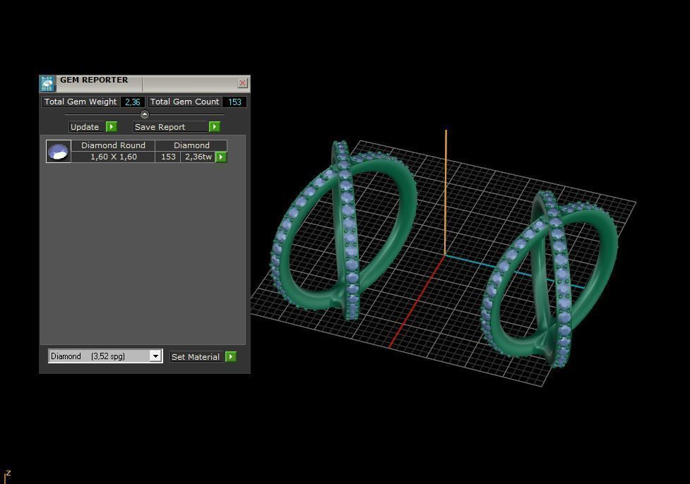 X Shaped Ring with diamonds 3D print model C14 3D print model_8