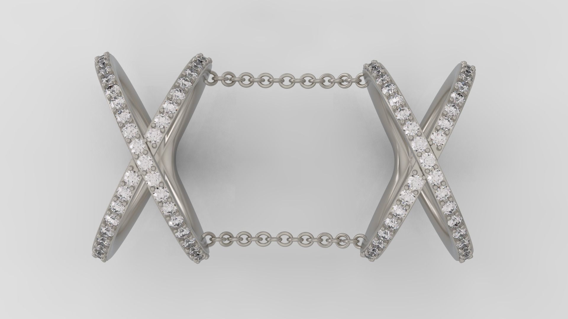 X Shaped Ring with diamonds 3D print model C14 3D print model_5