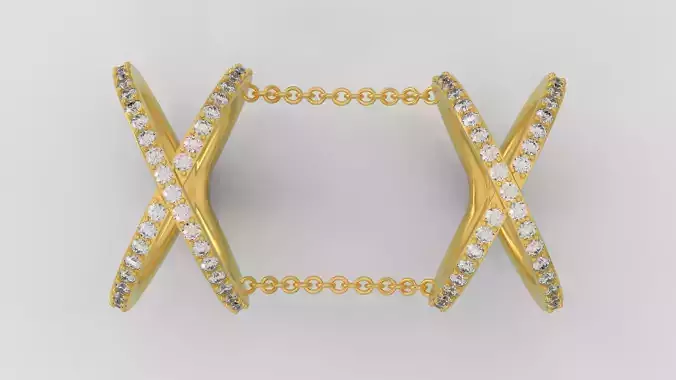 X Shaped Ring with diamonds 3D print model C14