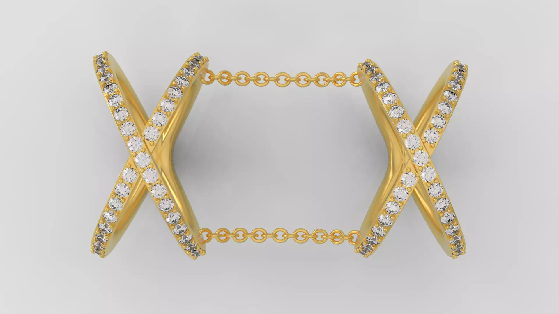 X Shaped Ring with diamonds 3D print model C14 3D print model_0