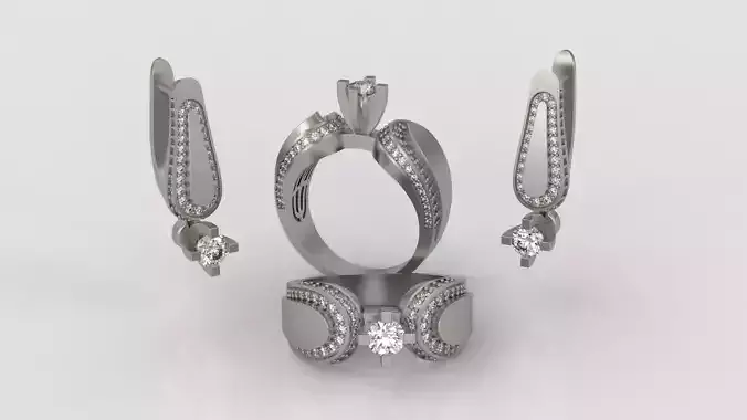 Ring and Earrings Diamond jewelry set 3d print model C15