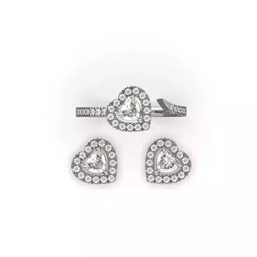 Diamond Heart Ring and Stud Earrings 027