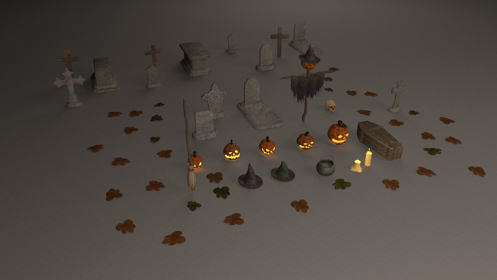Halloween pack - 28 unique models Low-poly 3D model_3