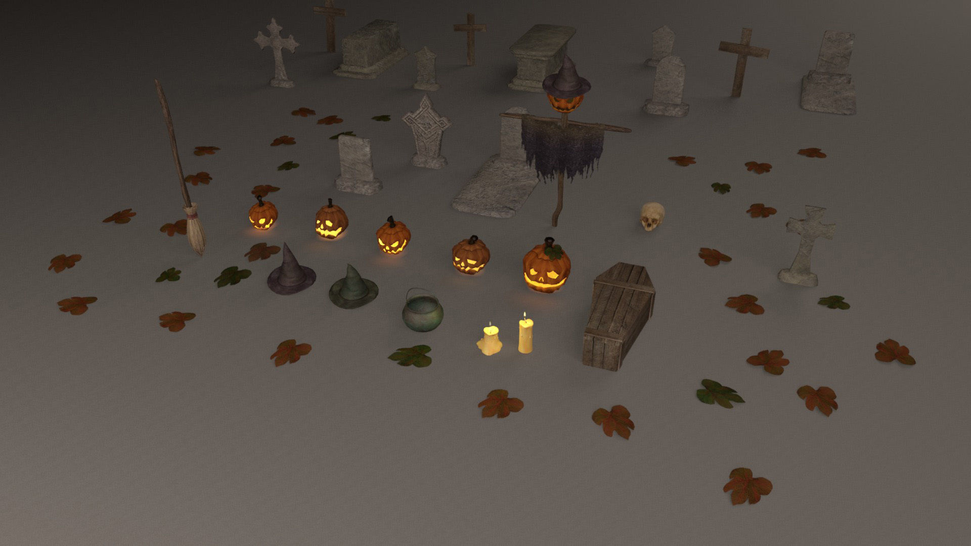 Halloween pack - 28 unique models Low-poly 3D model_2