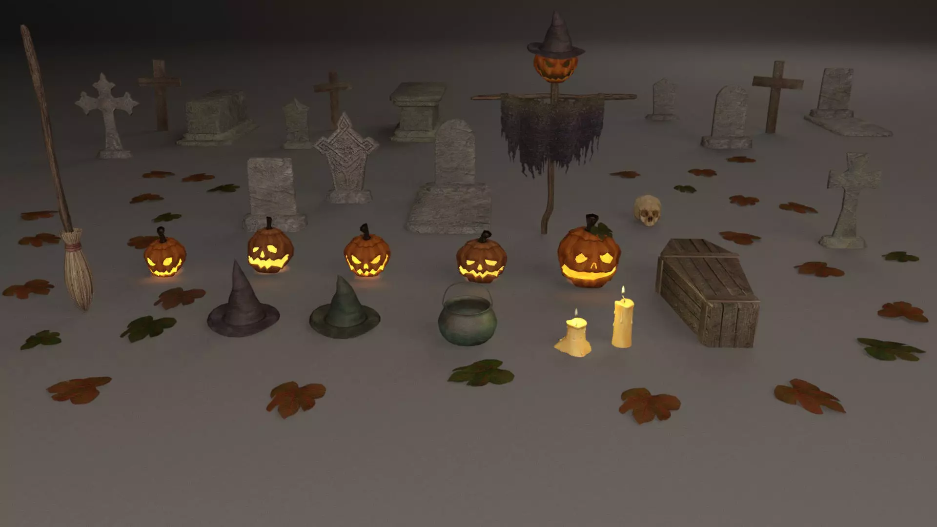 Halloween pack - 28 unique models Low-poly 3D model_0