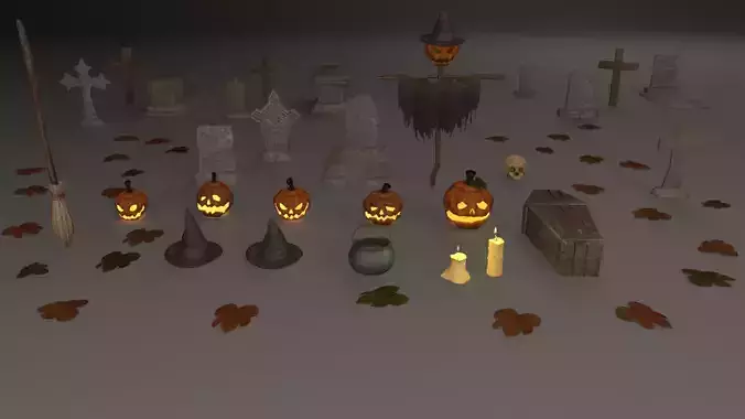Halloween pack - 28 unique models Low-poly 3D model
