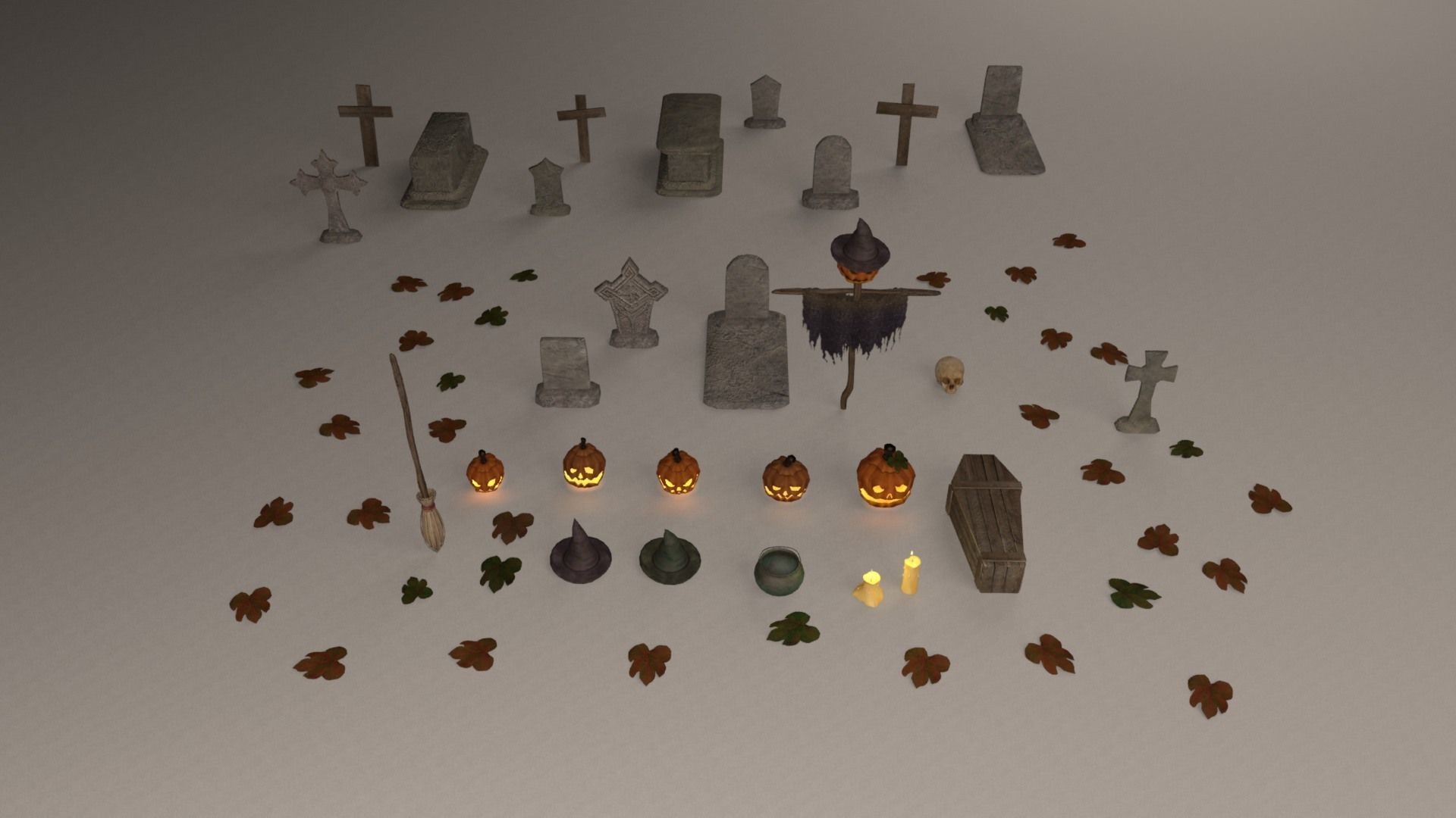 Halloween pack - 28 unique models Low-poly 3D model_10