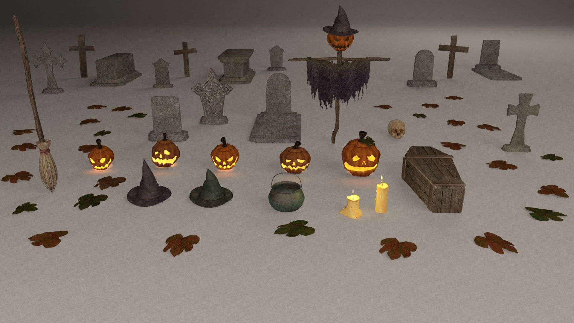 Halloween pack - 28 unique models Low-poly 3D model_5