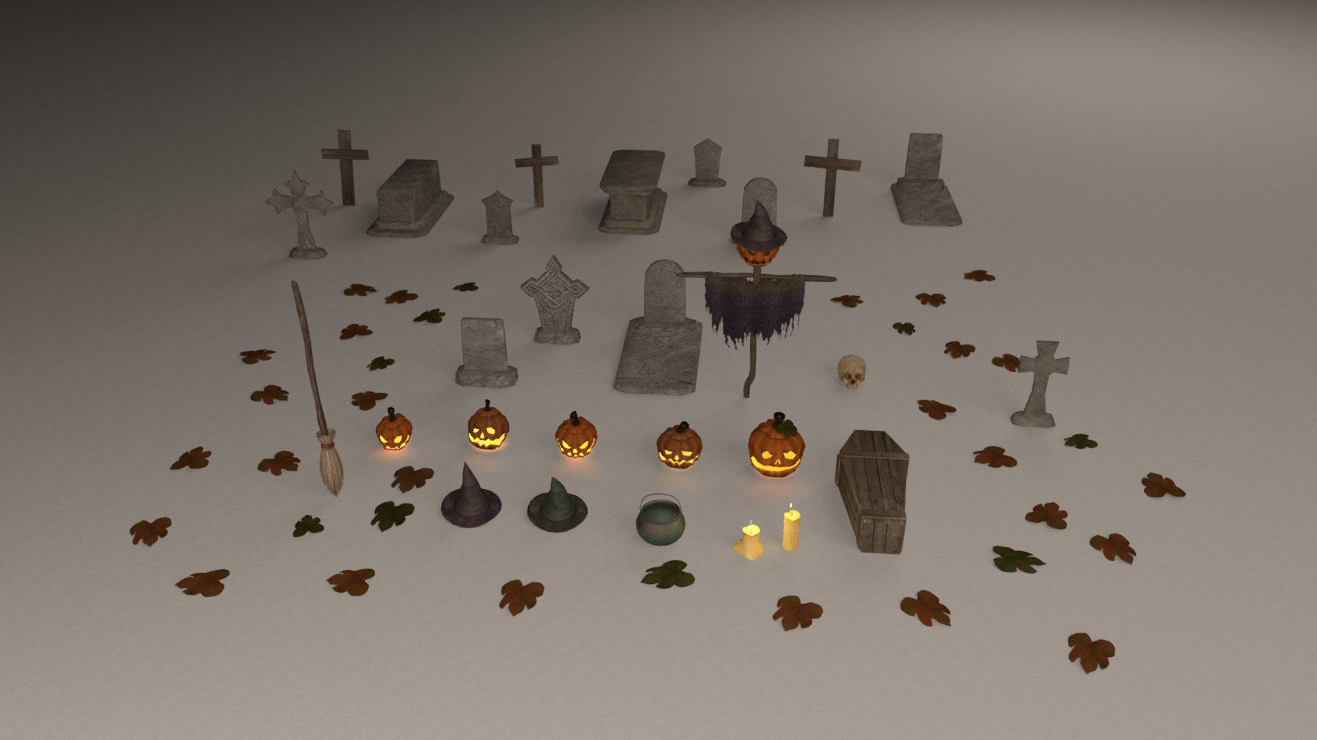 Halloween pack - 28 unique models Low-poly 3D model_9