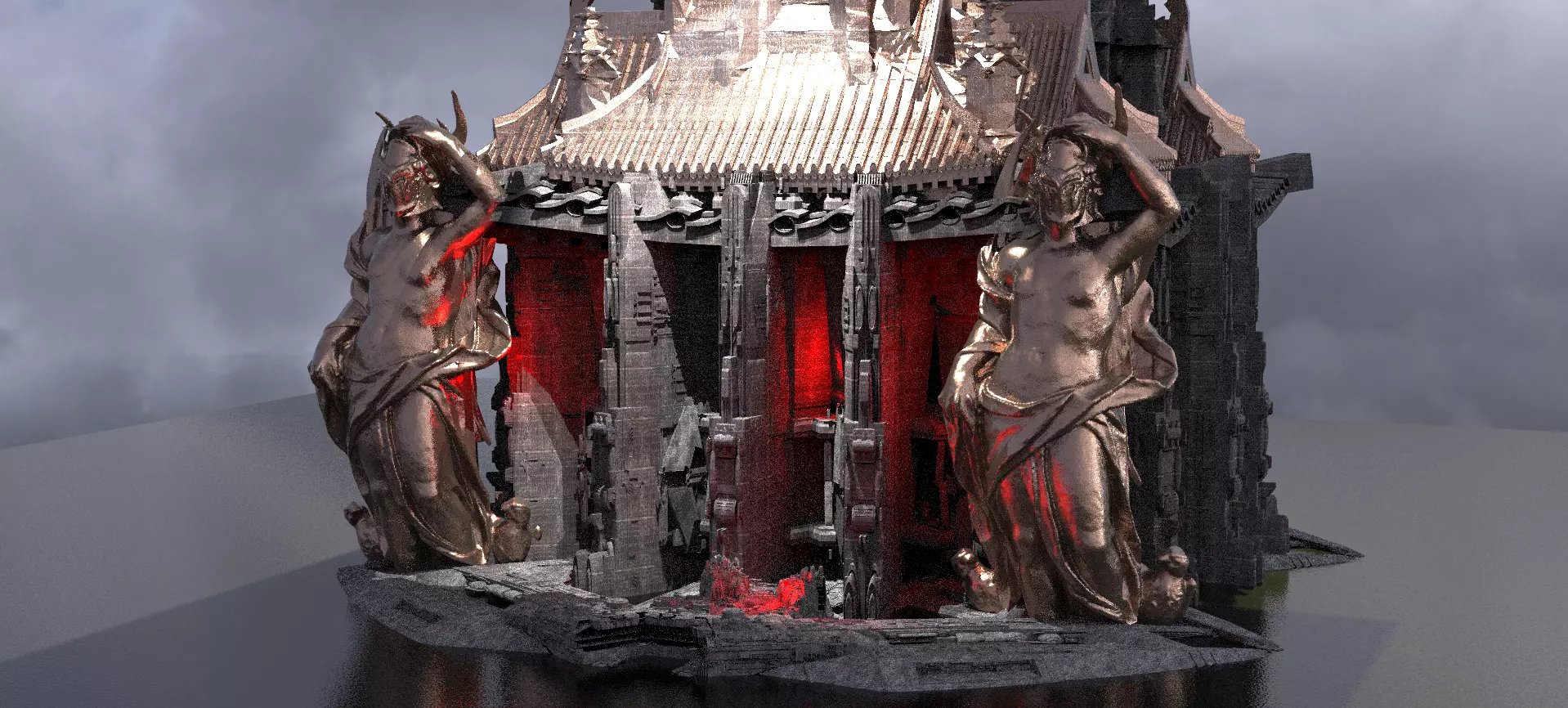 Sci-Fi dark Cyberpunk Shogun 2 Kitbash 3D model_0