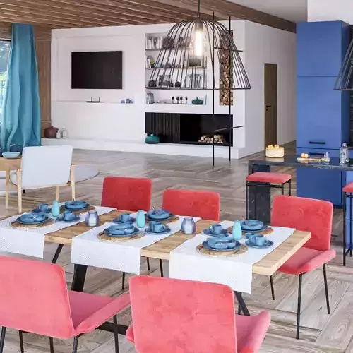 Interior of Living Room with Open-Concept Kitchen