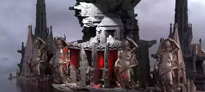 Sci-Fi dark Cyberpunk Shogun Temples