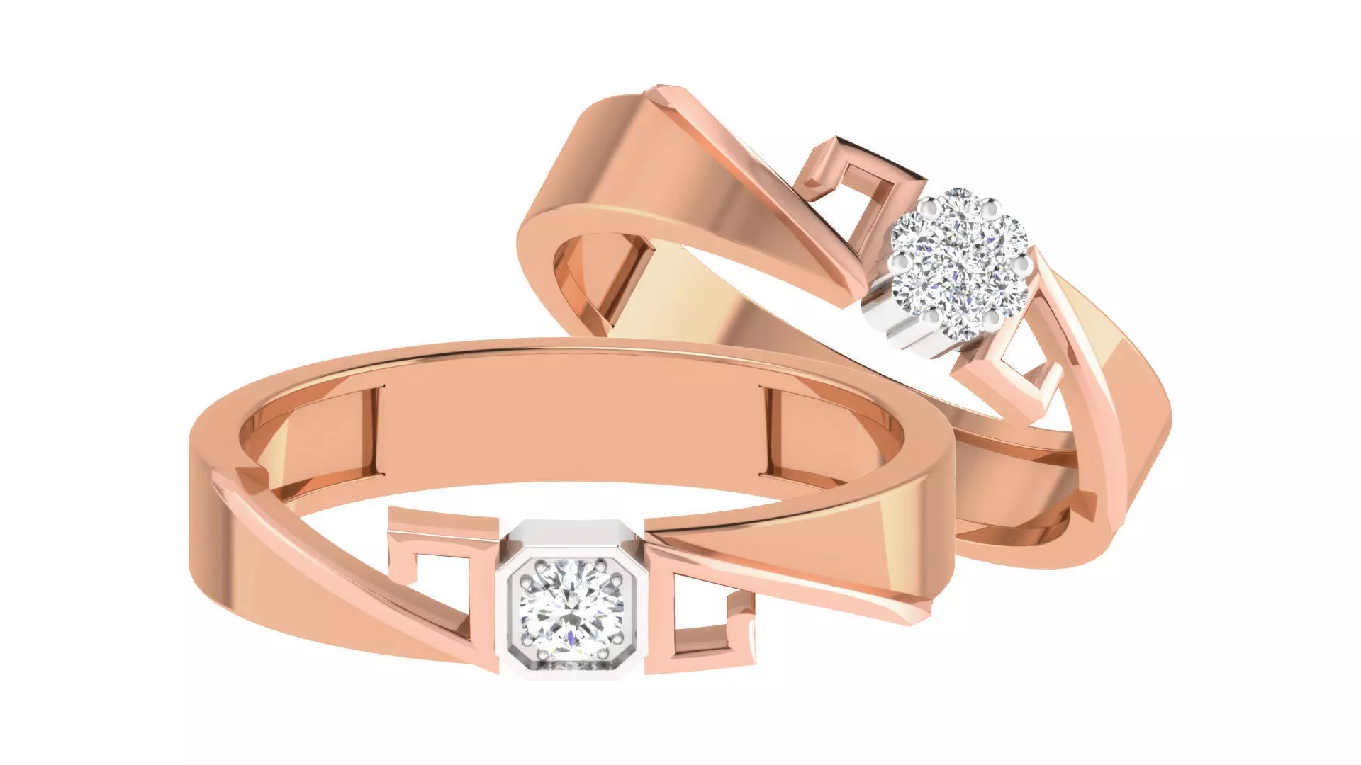 Diamond Solitaire Couple Band Ring 3dm stl render detail  3D print model_0