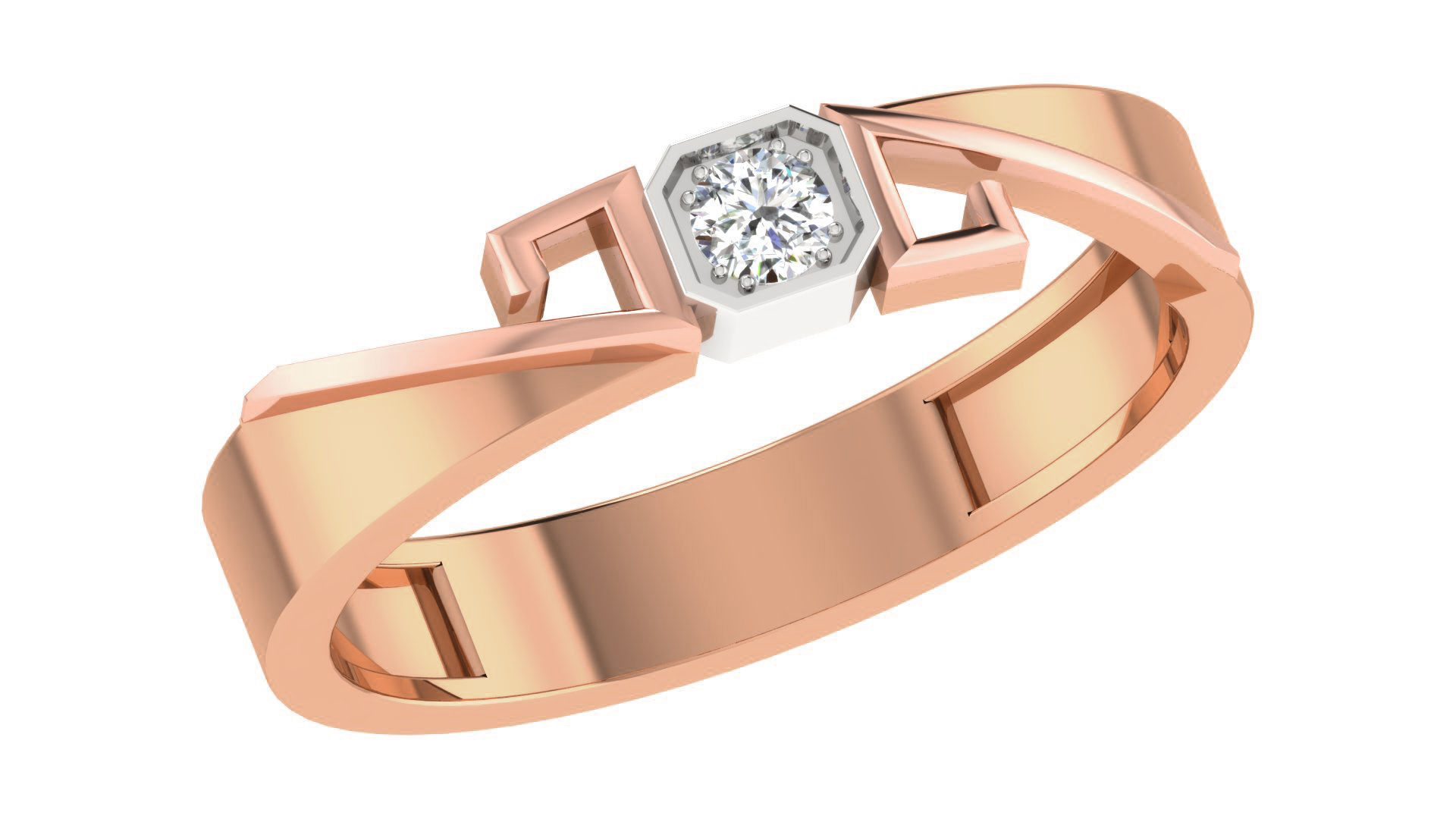 Diamond Solitaire Couple Band Ring 3dm stl render detail  3D print model_2