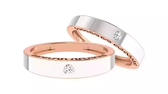 Diamond Solitaire Couple Band Ring 3dm stl render detail 