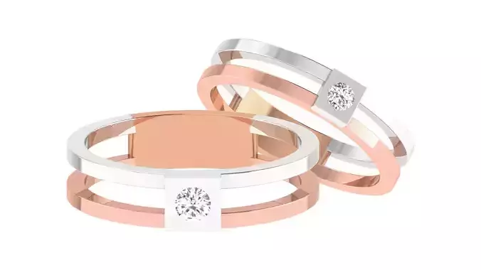Diamond Solitaire Couple Band Ring 3dm stl render detail 
