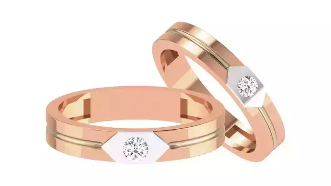 Diamond Solitaire Couple Band Ring 3dm stl render detail 