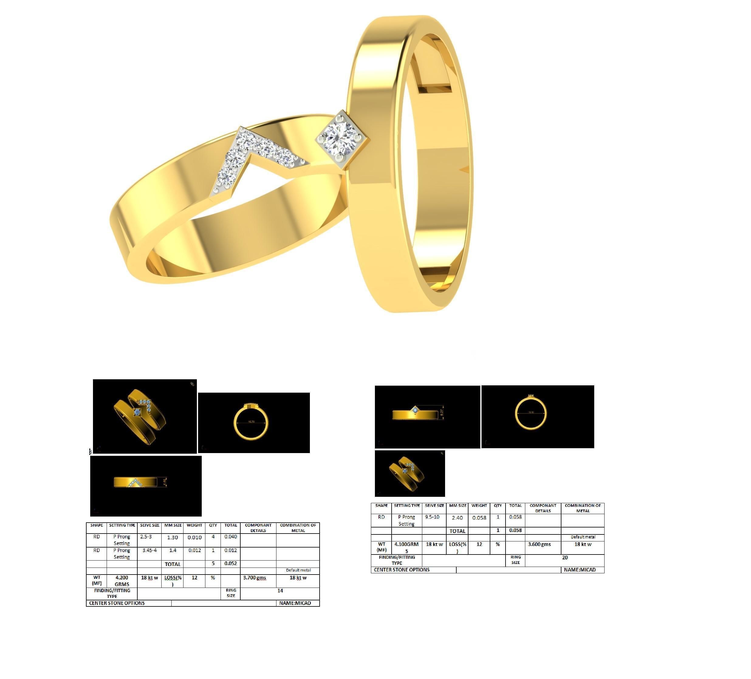 Diamond Couple Band Ring 3dm stl render detail  3D print model_1