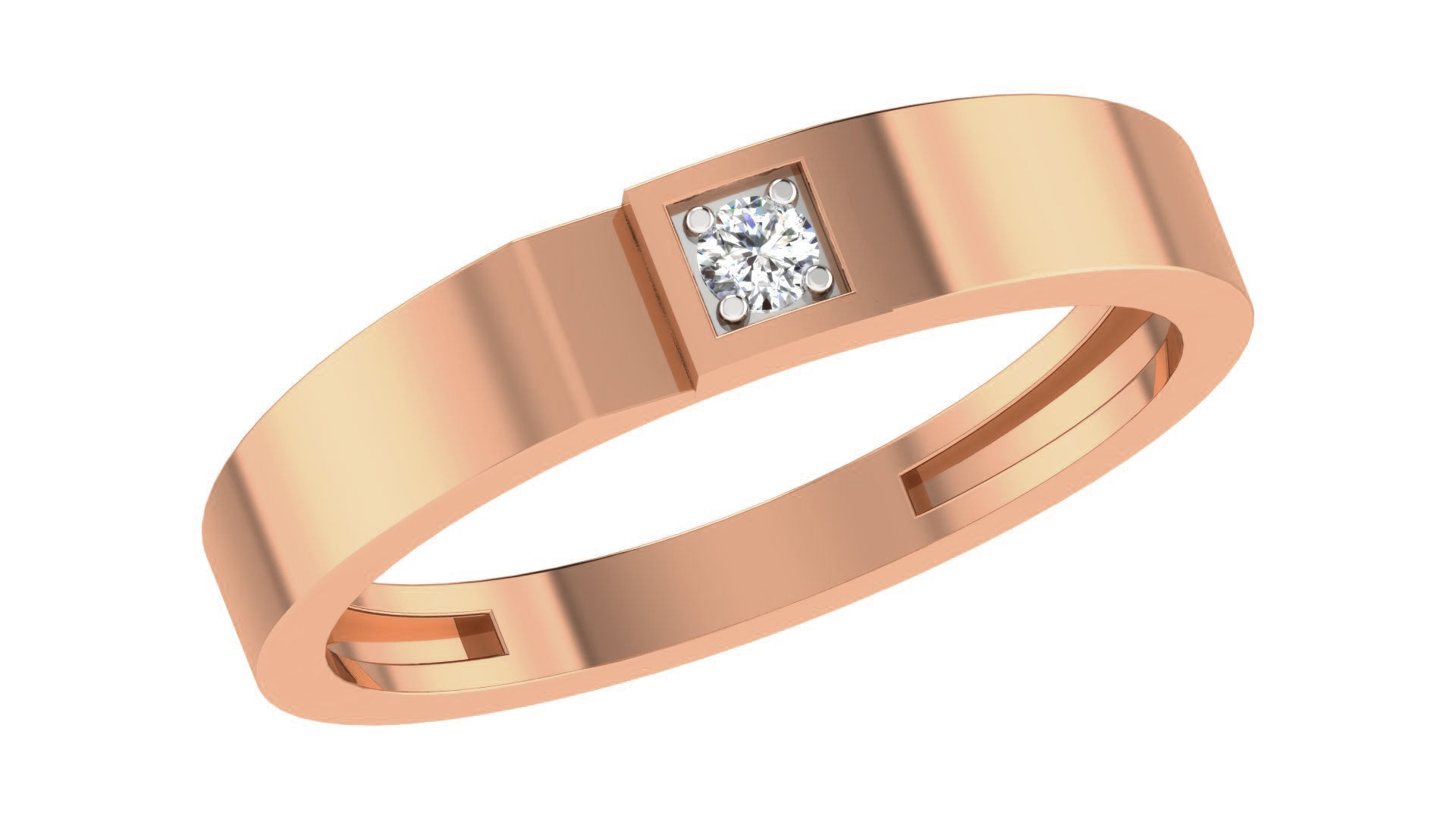 Diamond Solitaire Couple Band Ring 3dm stl render detail  3D print model_1