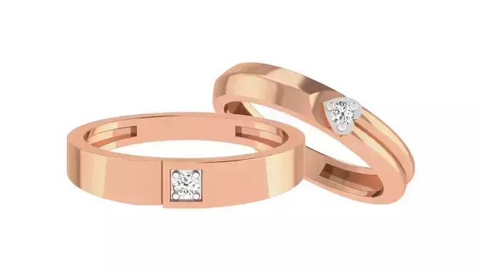 Diamond Solitaire Couple Band Ring 3dm stl render detail 