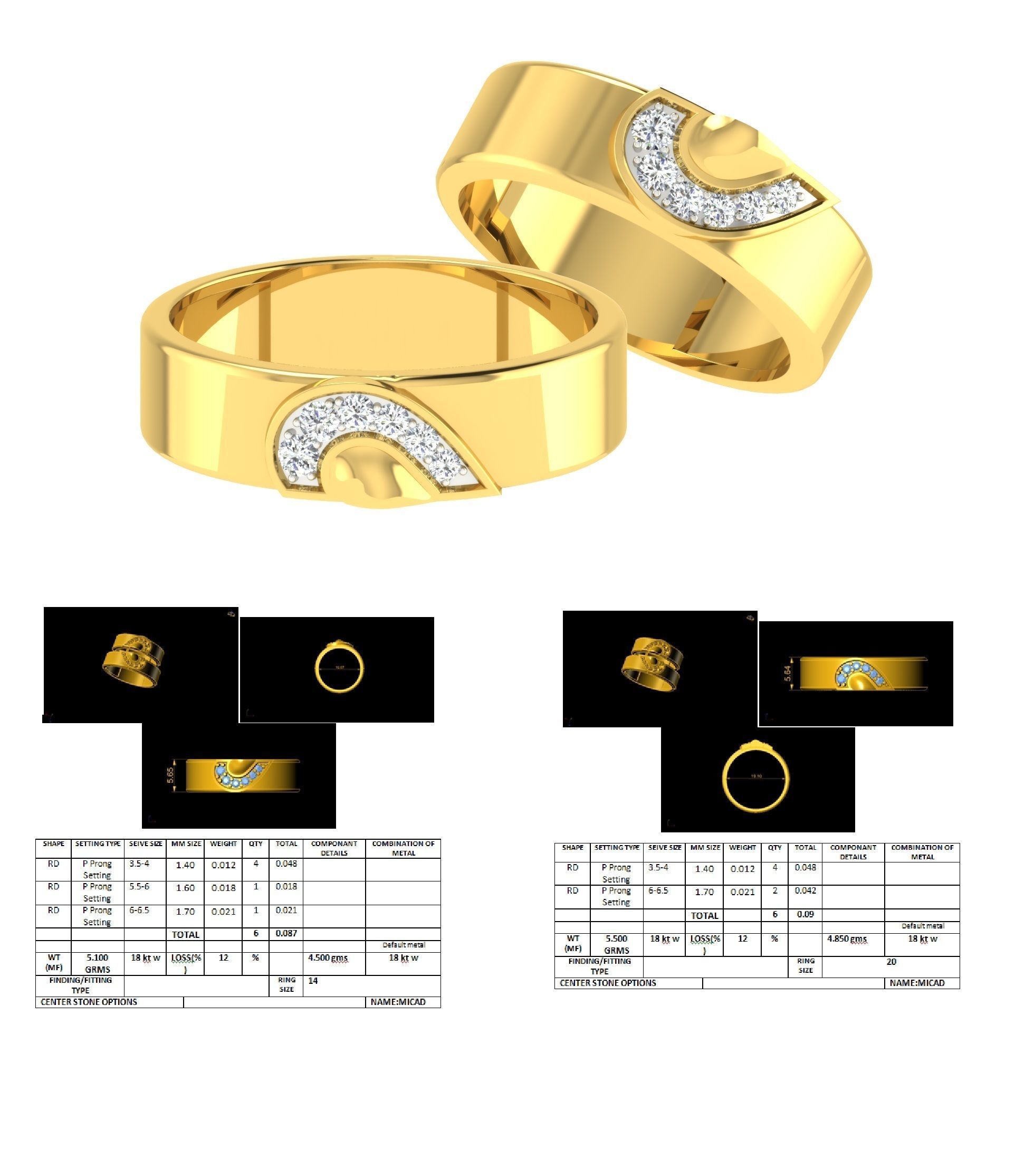 Diamond Couple Band Ring 3dm stl render detail  3D print model_9