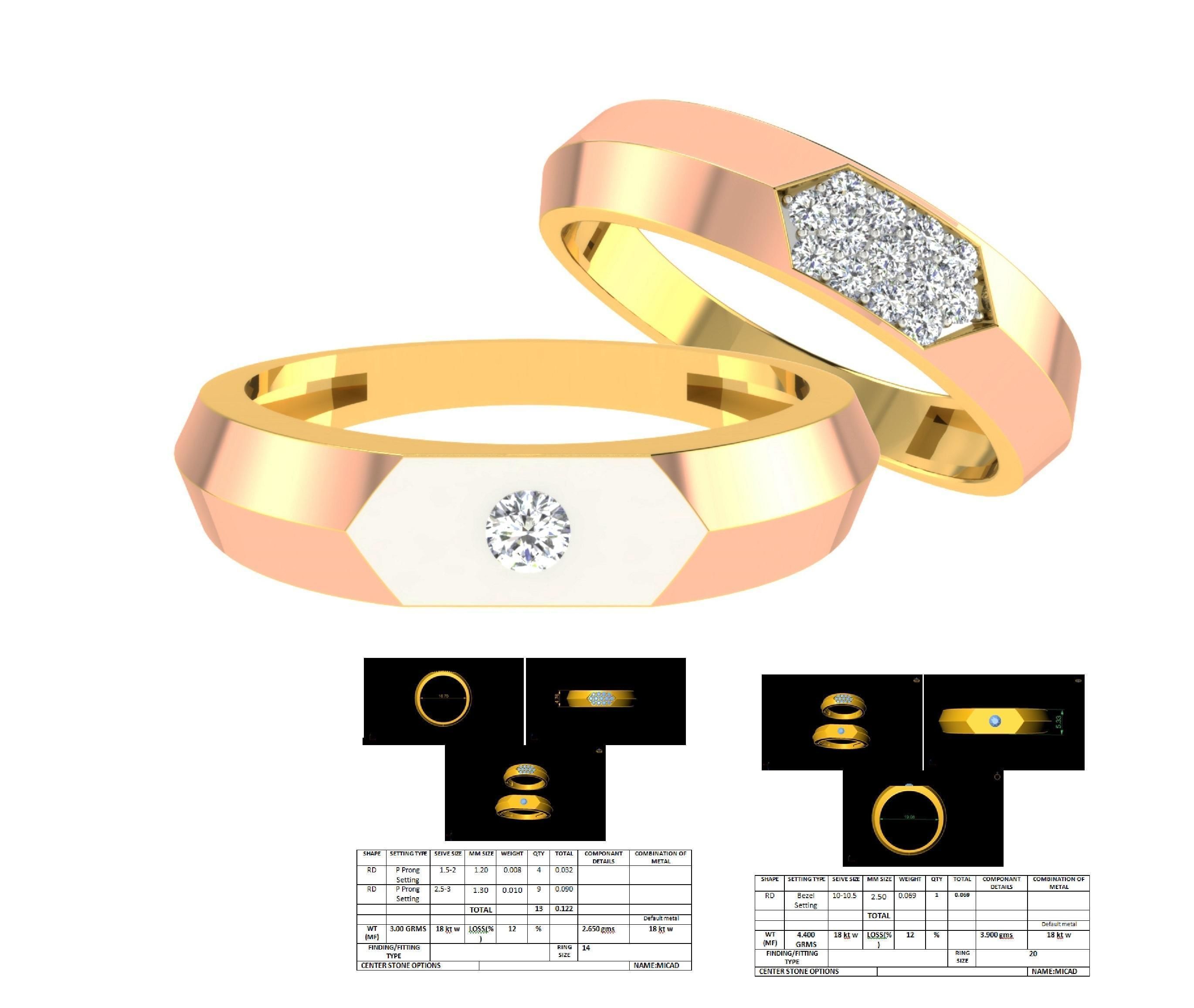 Diamond Couple Band Ring 3dm stl render detail  3D print model_1