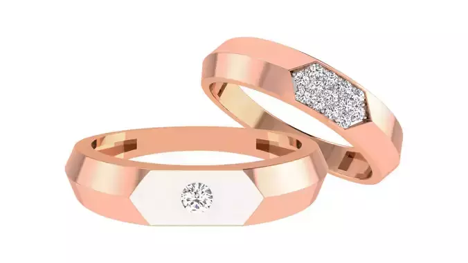 Diamond Couple Band Ring 3dm stl render detail 
