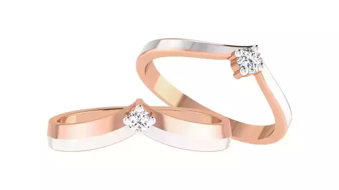 Diamond Solitaire Couple Band Ring 3dm stl render detail 