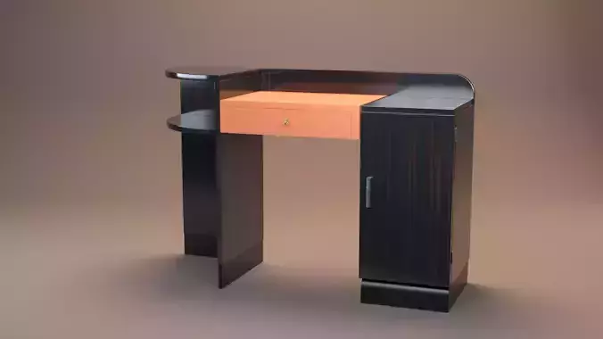 French Art Deco Asymmetrical Desk in Macassar Orange Leather 
