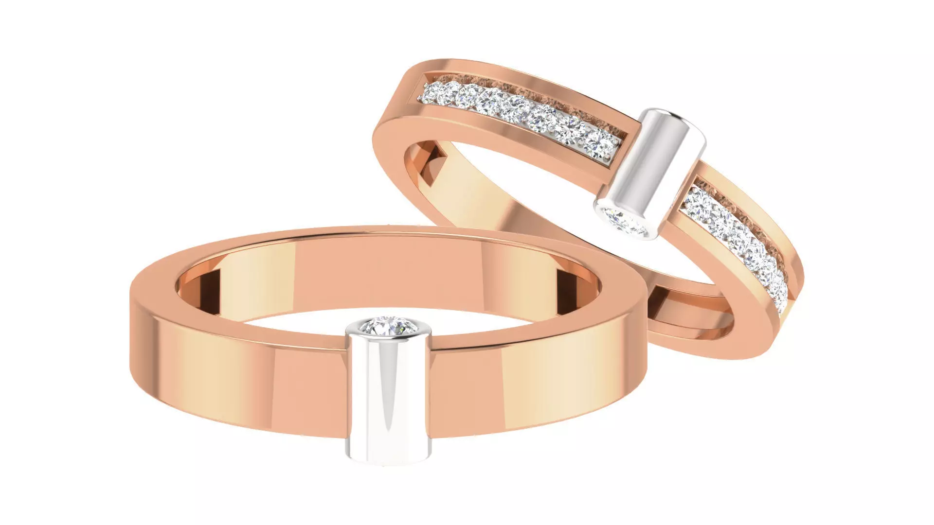 Diamond Couple Band Ring 3dm stl render detail 3D print model_0