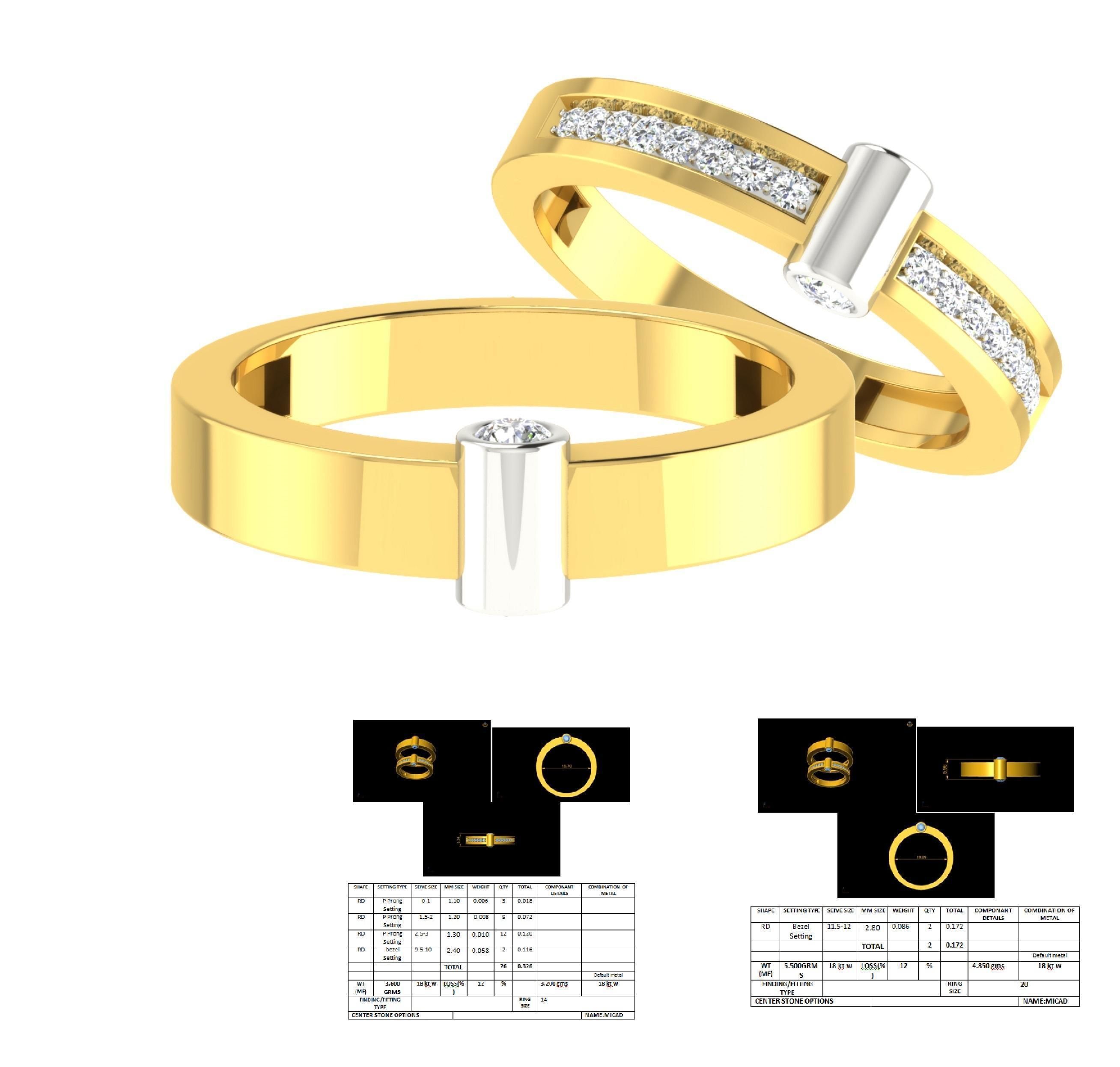 Diamond Couple Band Ring 3dm stl render detail 3D print model_1