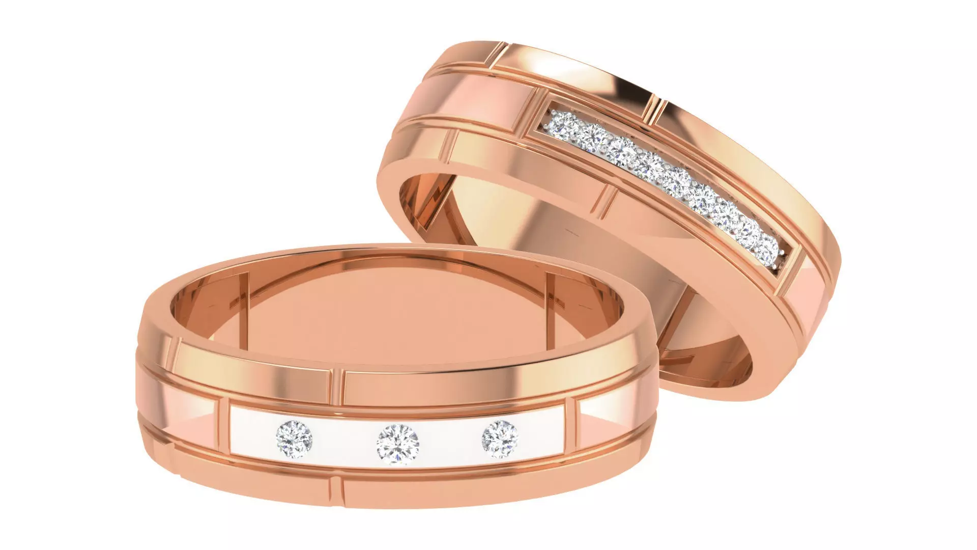 Diamond Couple Band Ring 3dm stl render detail 3D print model_0