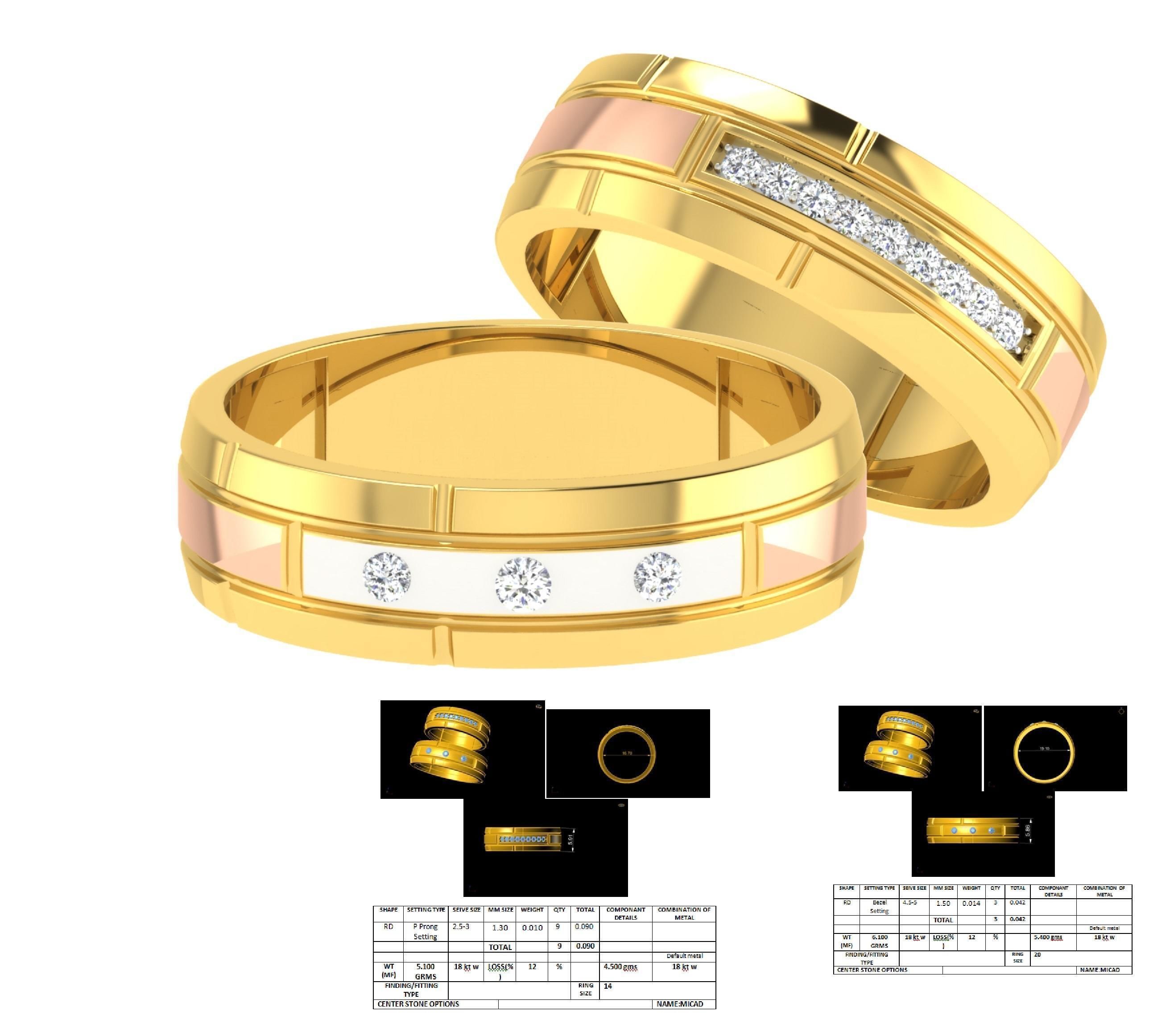 Diamond Couple Band Ring 3dm stl render detail 3D print model_1