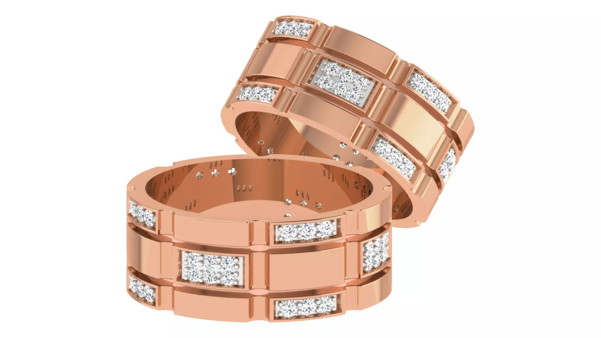 Diamond Couple Band Ring 3dm stl render detail  3D print model_0