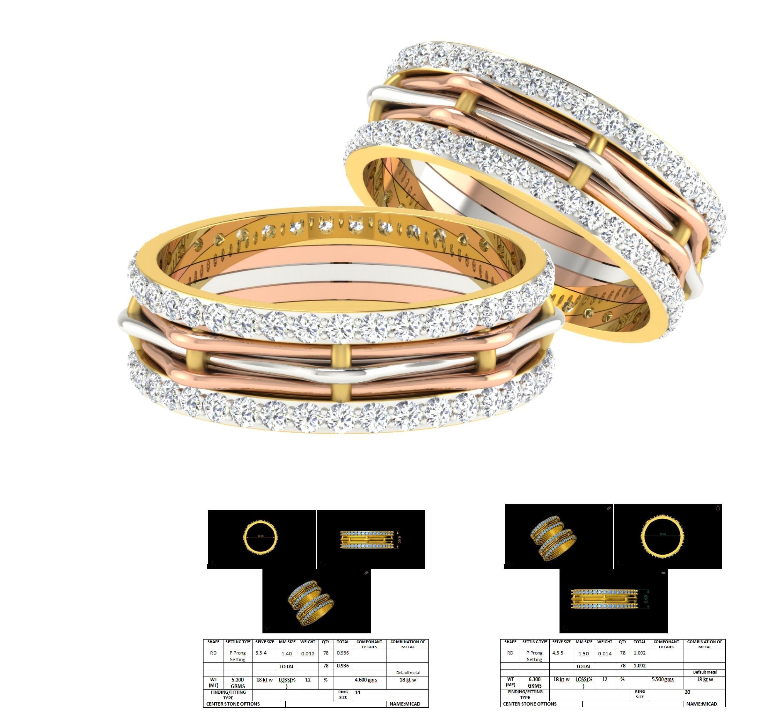 Diamond Couple Band Ring 3dm stl render detail  3D print model_1