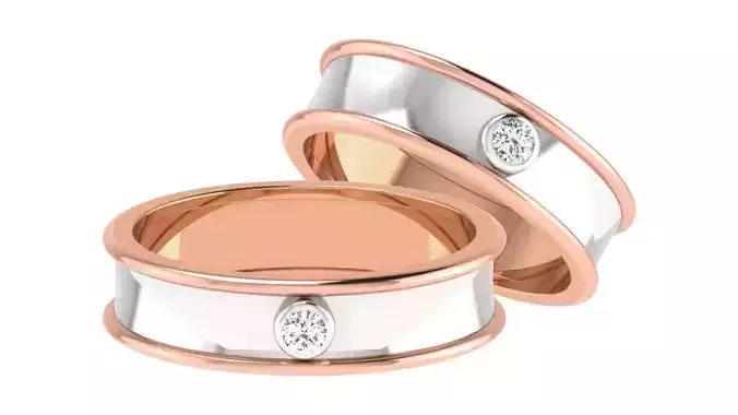 Diamond Solitaire Couple Band Ring 3dm stl render detail 