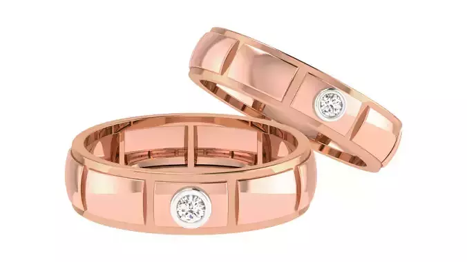 Diamond Solitaire Couple Band Ring 3dm stl render detail 