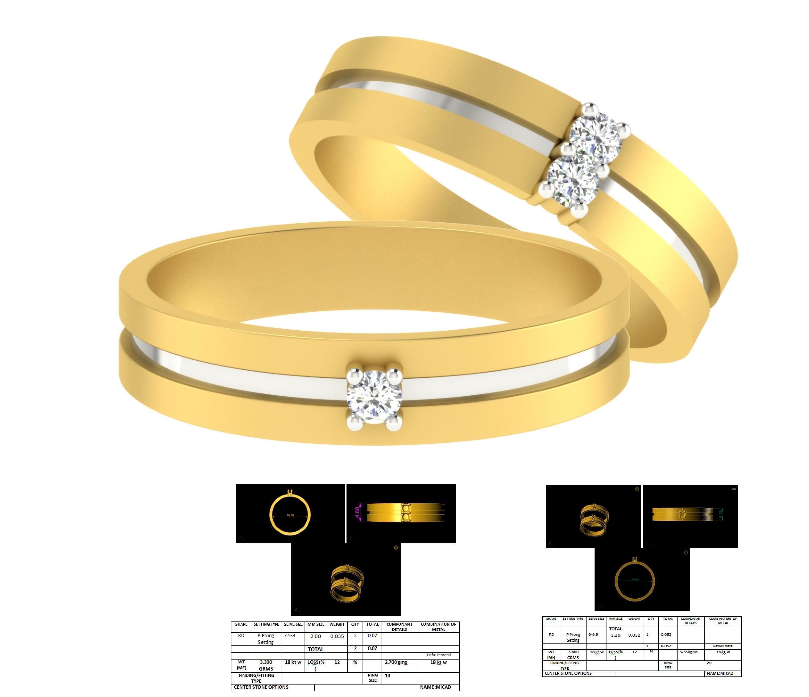 Diamond Couple Band Ring 3dm stl render detail  3D print model_1