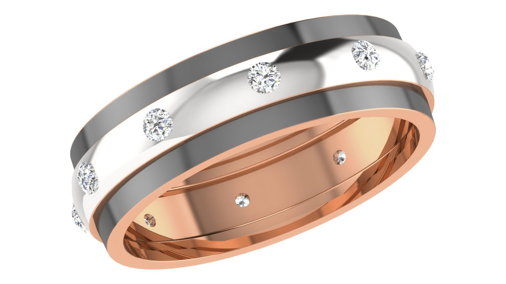 Diamond Couple Band Ring 3dm stl render detail 3D print model_6