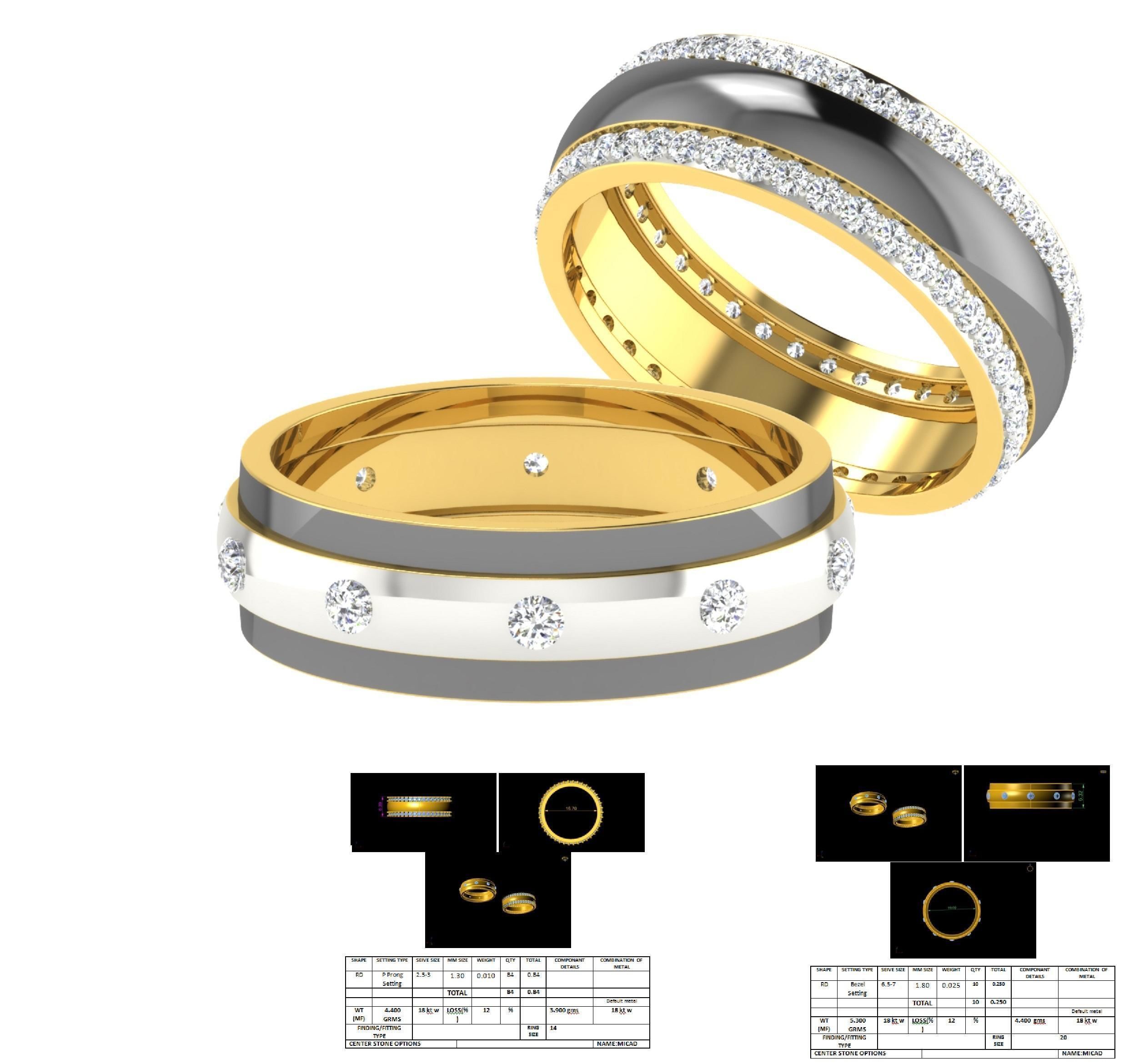 Diamond Couple Band Ring 3dm stl render detail 3D print model_1