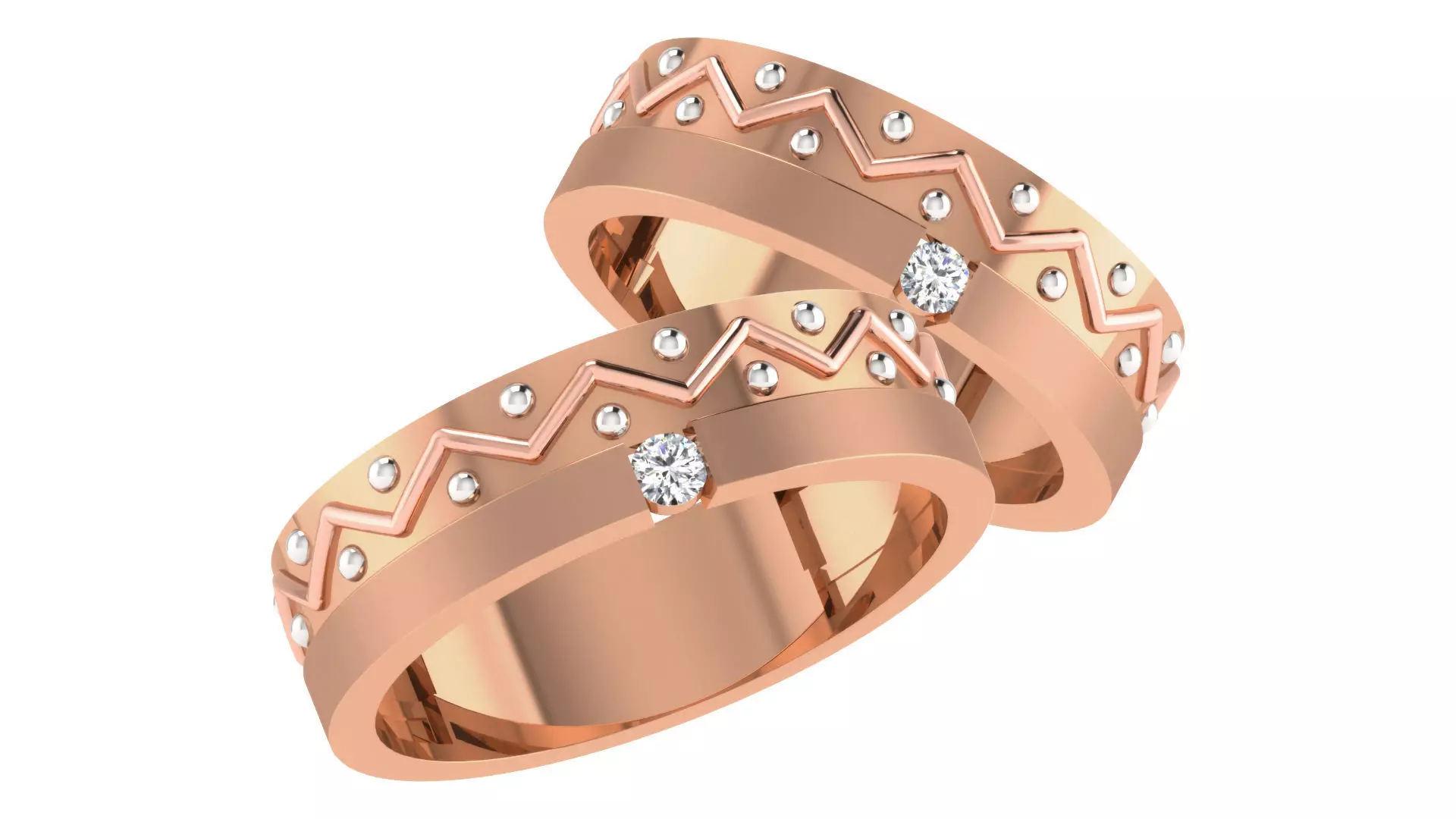 Diamond Couple Band Ring 3dm stl render detail 3D print model