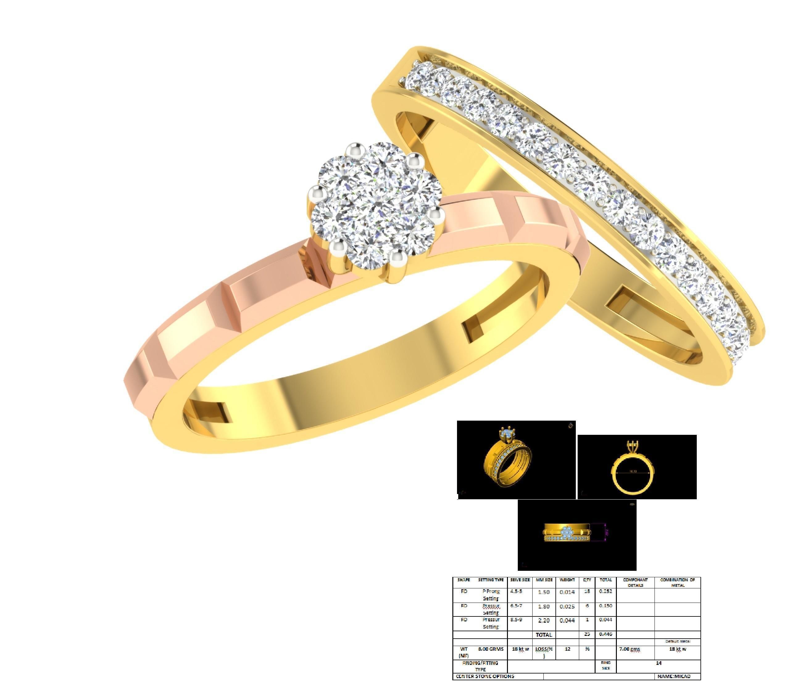 Diamond Couple Band Ring 3dm stl render detail 3D print model_1