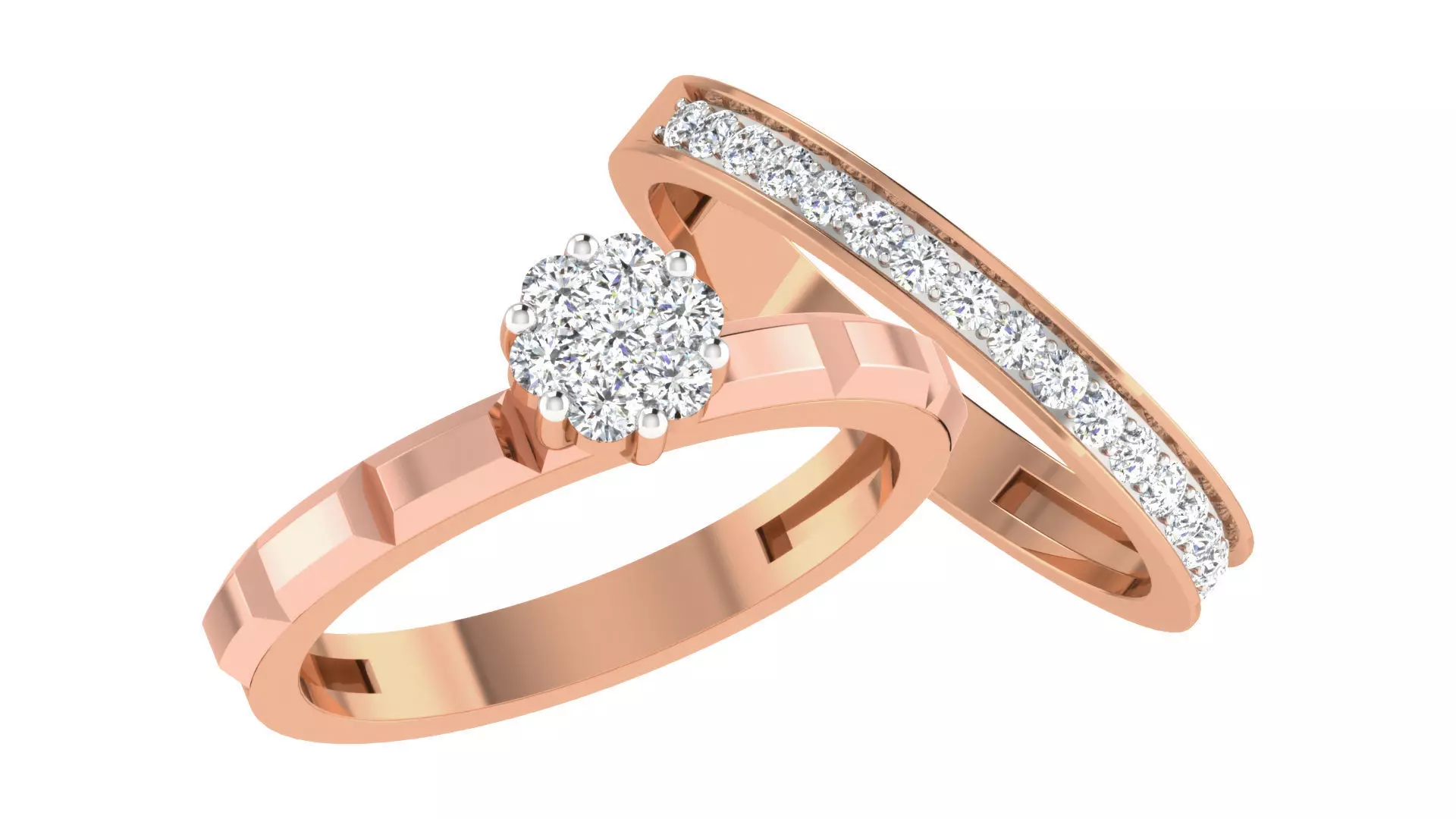 Diamond Couple Band Ring 3dm stl render detail 3D print model_0