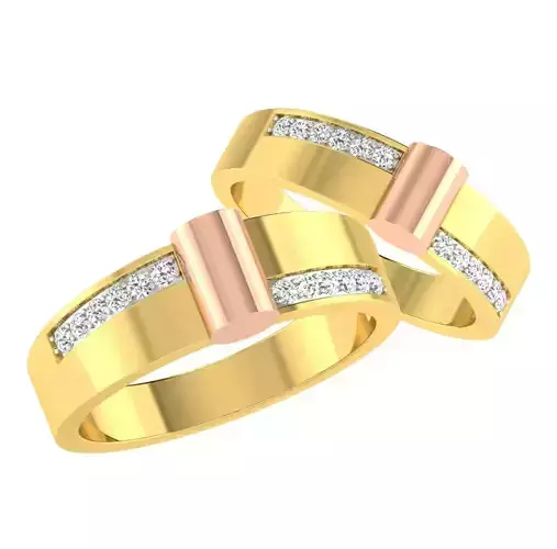 Diamond Couple Band Ring 3dm stl render detail