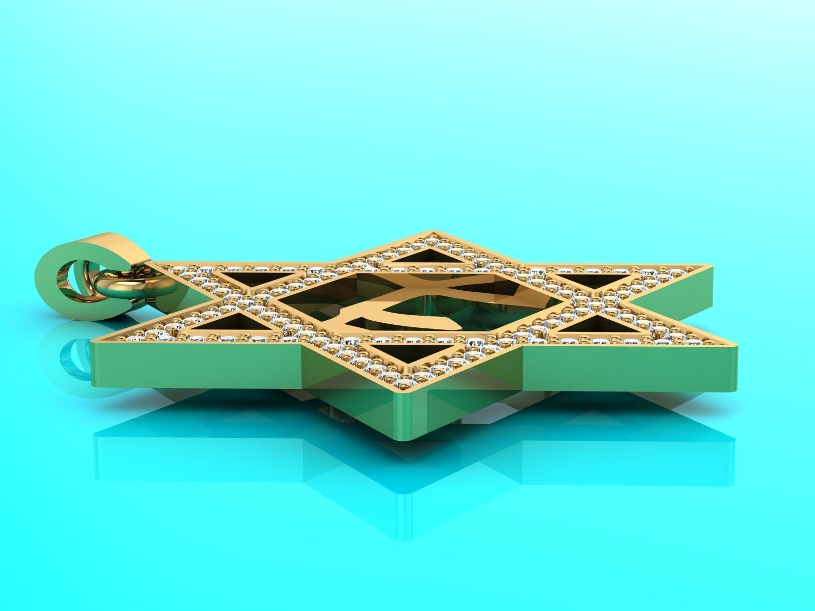 Magen David with Hai symbol and 102 diamonds 3D print model_2