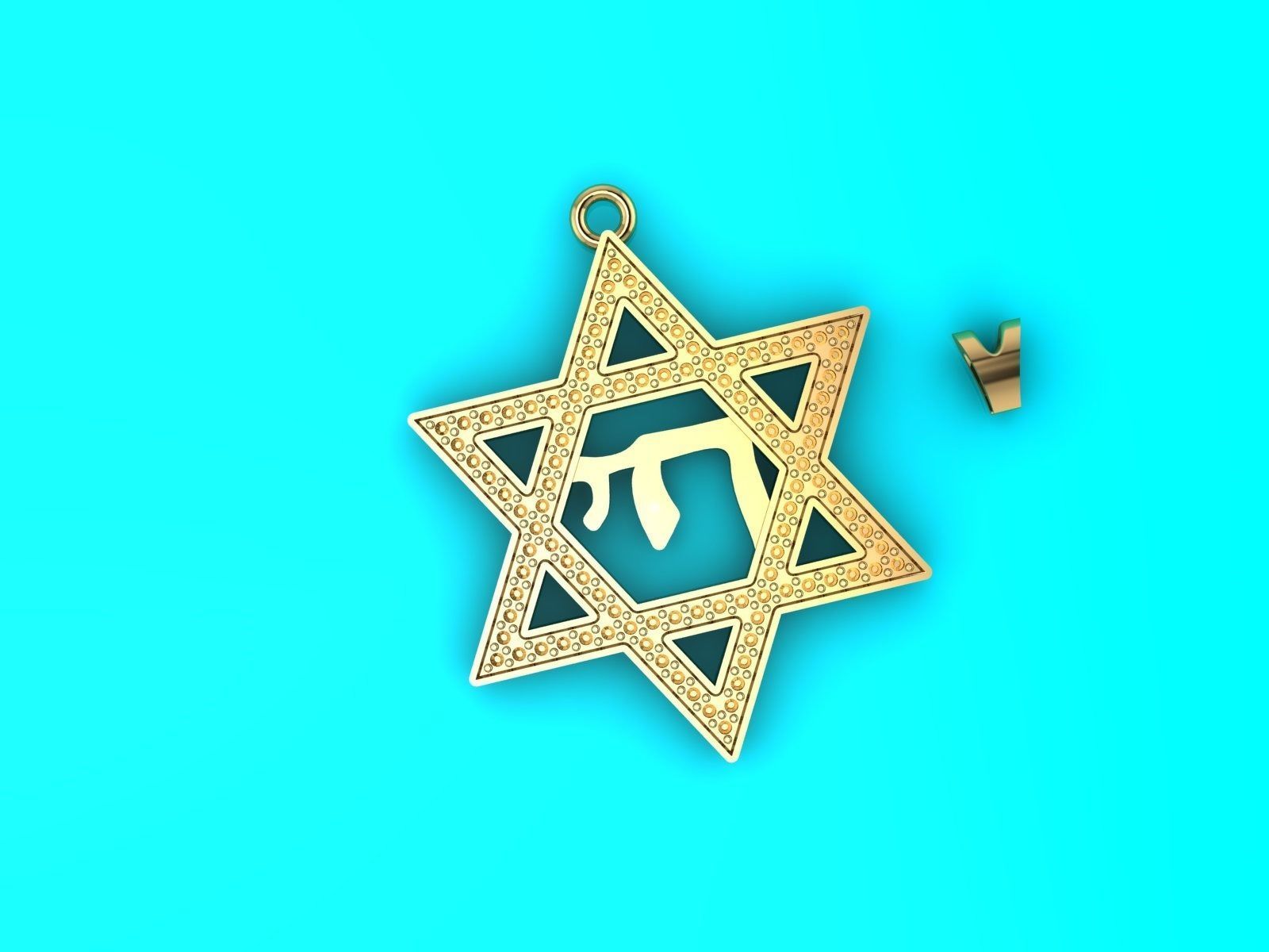 Magen David with Hai symbol and 102 diamonds 3D print model_3
