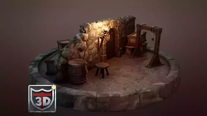 Stylized Skyrim Style Dungeon Scene Blender Unreal Engine 5 Low-poly 3D model